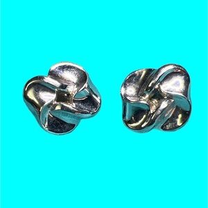 Crown Trifari Vintage Pat Pending Silver-Tone Knot Button Clip-On Earrings